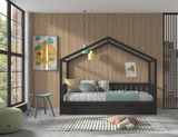 Detská domčeková posteľ Dallas so zásuvkou z masívu borovica antracit 170cm 90x200cm