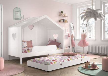 Detská posteľ so strechou, zadnou stenou, zásuvkou a zábranou Amori 90x200cm