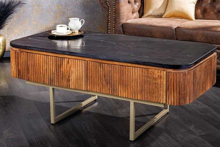 Dizajnový konferenčný stolík z masívu s mramorovou doskou Gatsby Mango 110cm