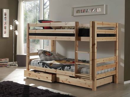 Poschodová postel z masívu s dvomi zásuvkami borovica prírodná 140cm 90x200cm